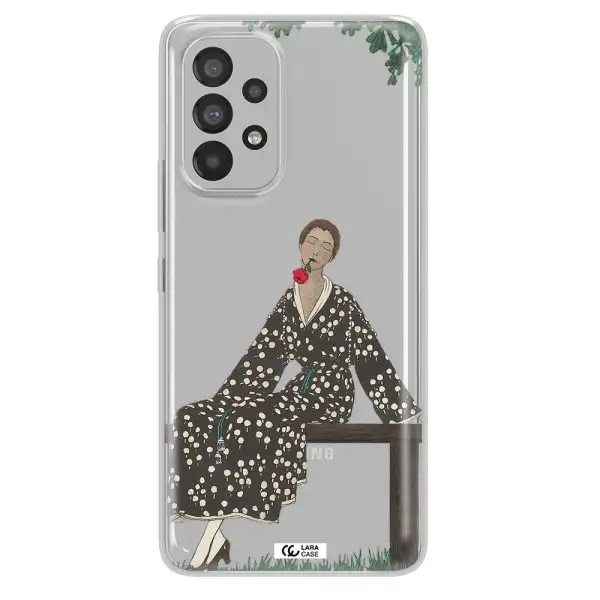 a woman sitting on a bench Samsung A53 Clear TPU Case