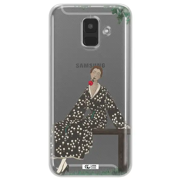 a woman sitting on a bench Samsung A6 Clear TPU Case