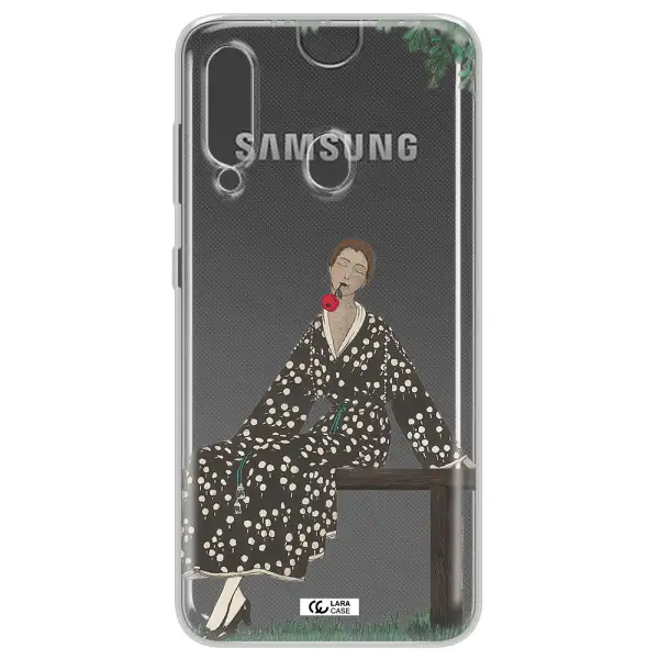 a woman sitting on a bench Samsung A60 Clear TPU Case