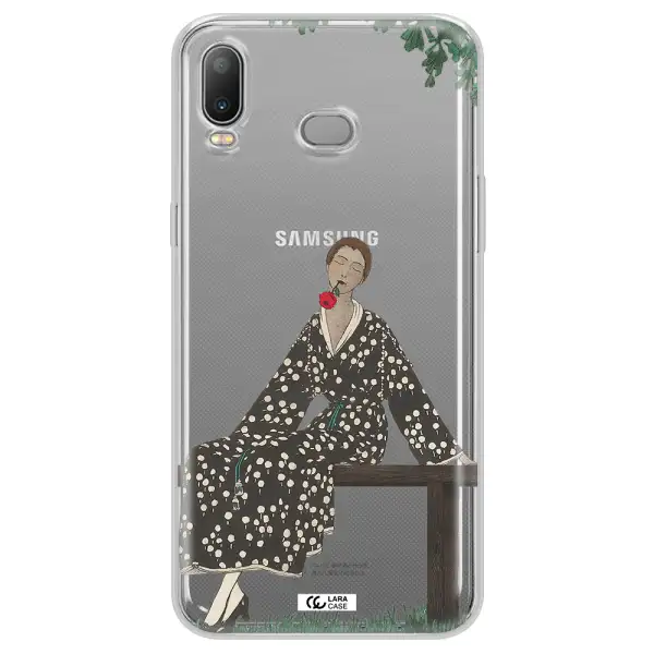 a woman sitting on a bench Samsung A6S Clear TPU Case