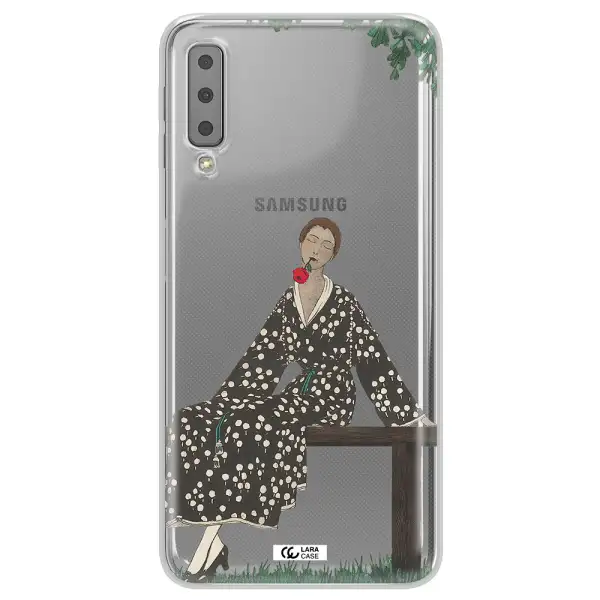 a woman sitting on a bench Samsung A7 2018 Clear TPU Case
