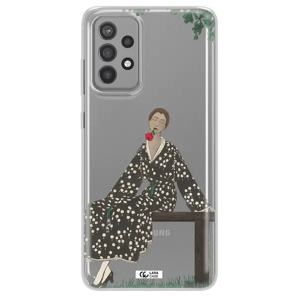 a woman sitting on a bench Samsung A72 Clear TPU Case