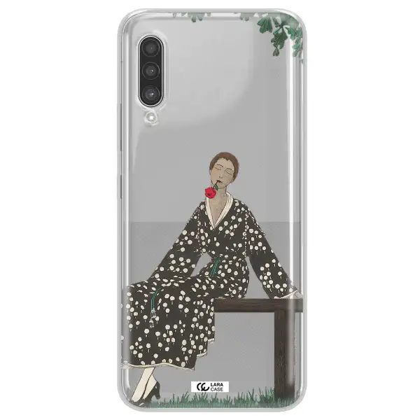 a woman sitting on a bench Samsung A90 Clear TPU Case