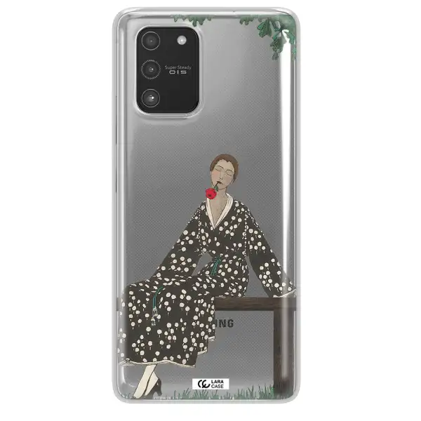 a woman sitting on a bench Samsung A91 Clear TPU Case