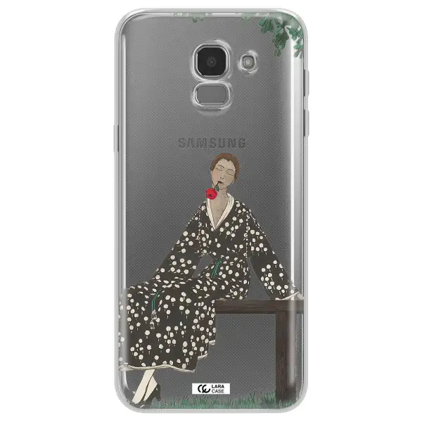 a woman sitting on a bench Samsung J6 Clear TPU Case