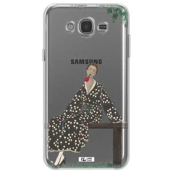 a woman sitting on a bench Samsung J7 Core Clear TPU Case