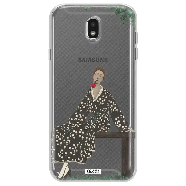 a woman sitting on a bench Samsung J7 Pro Clear TPU Case