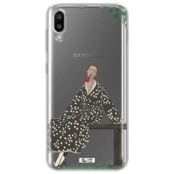 a woman sitting on a bench Samsung M10 Clear TPU Case