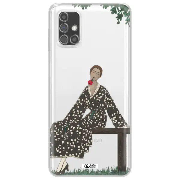 a woman sitting on a bench Samsung M31S Clear TPU Case