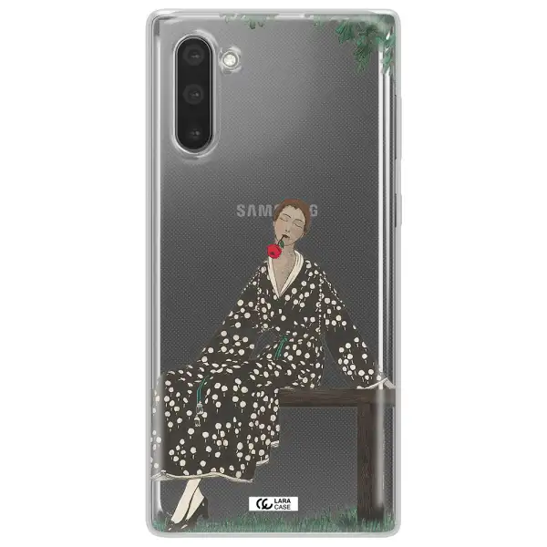 a woman sitting on a bench Samsung Note 10 Clear TPU Case