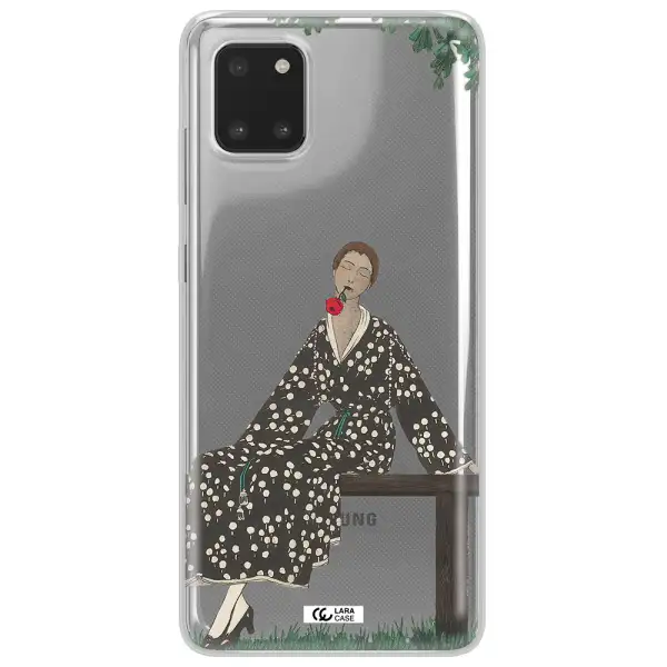 a woman sitting on a bench Samsung Note 10 Lite Clear TPU Case