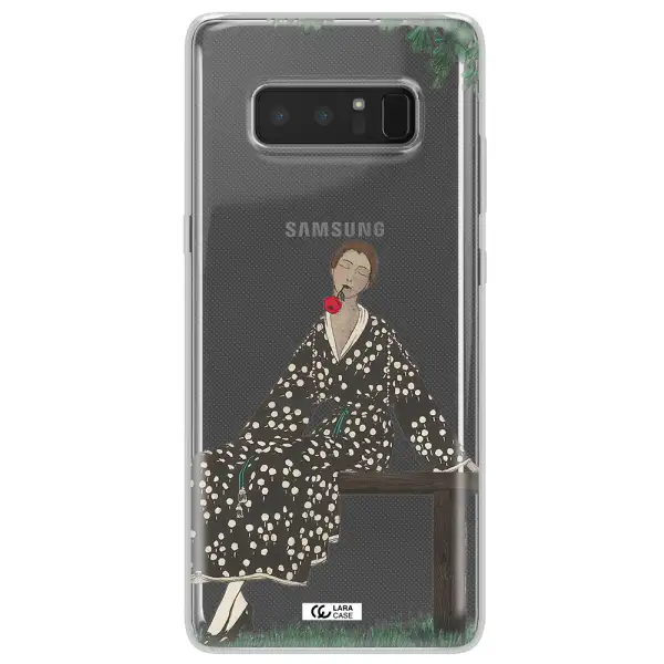 a woman sitting on a bench Samsung Note 8 Clear TPU Case