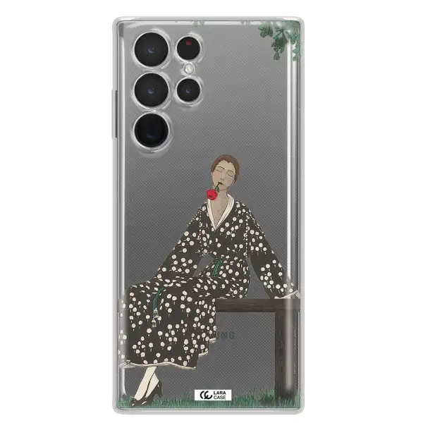 a woman sitting on a bench Samsung S 22 Ultra Clear TPU Case