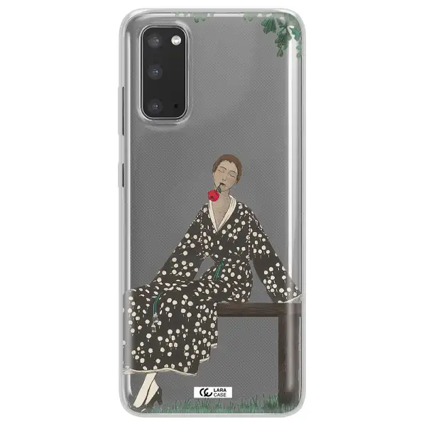 a woman sitting on a bench Samsung S20 Clear TPU Case