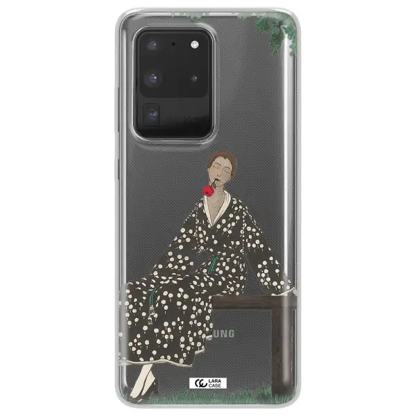 a woman sitting on a bench Samsung S20 Ultra Clear TPU Case