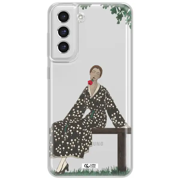 A Woman Sitting On A Bench Samsung S21 Fe Clear Tpu Case