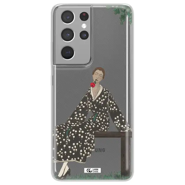 a woman sitting on a bench Samsung S21 Ultra Clear TPU Case