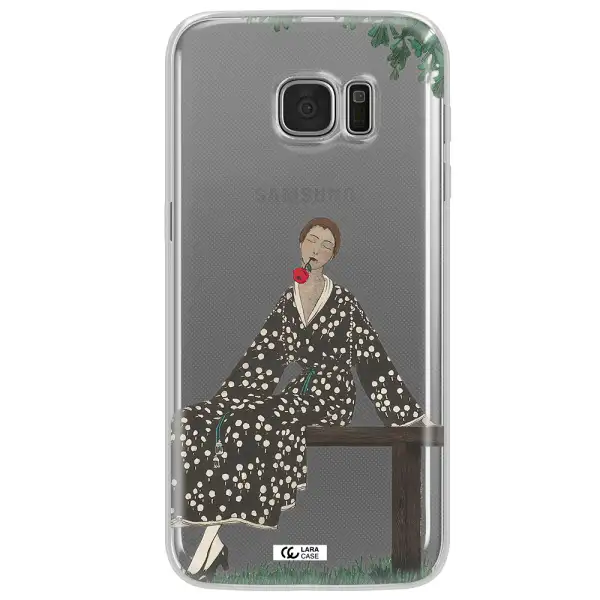 a woman sitting on a bench Samsung S7 Edge Clear TPU Case