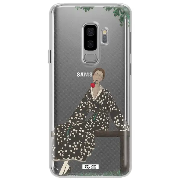 a woman sitting on a bench Samsung S9 Plus Clear TPU Case