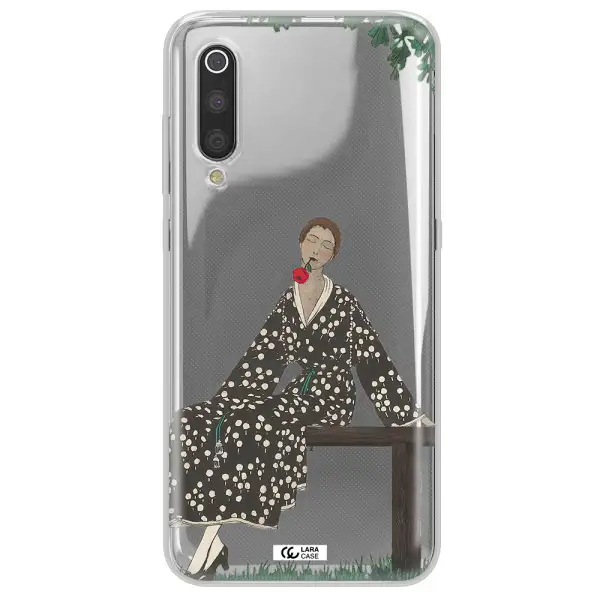 a woman sitting on a bench Xiaomi Mi 9 Clear TPU Case