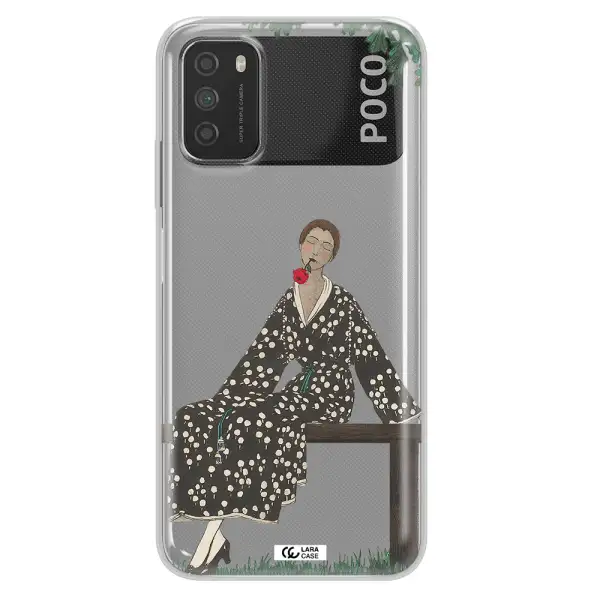 a woman sitting on a bench Xiaomi Poco M3 Clear TPU Case