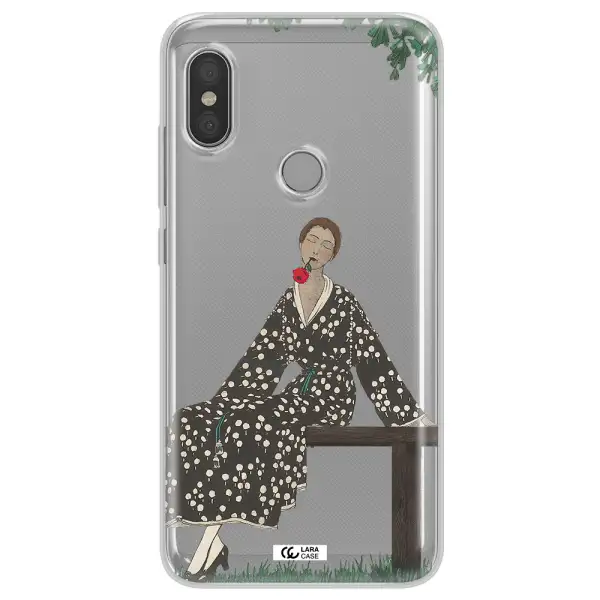a woman sitting on a bench Xiaomi Redmi Note 6 Pro Clear TPU Case