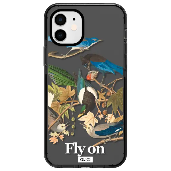 a group of birds on a branch Apple iPhone 11 impact Smoke Black Case