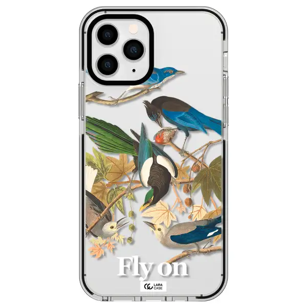 a group of birds on a branch Apple iPhone 11 pro max impact black border Case