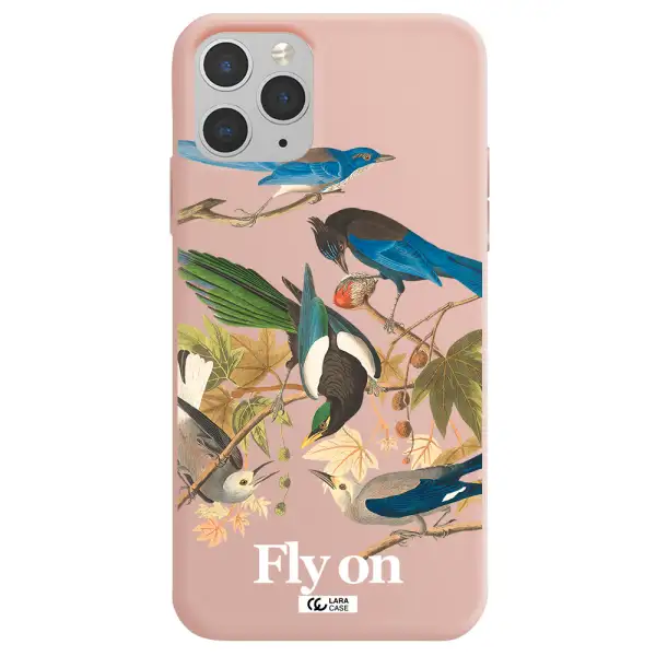 a group of birds on a branch Apple iPhone 11 pro Silicone pastel pink Case