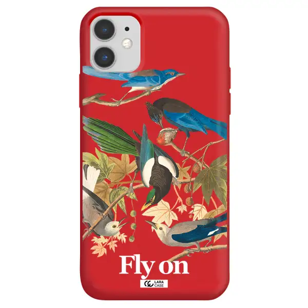 a group of birds on a branch Apple iPhone 11 Silicone Imperial Red Case