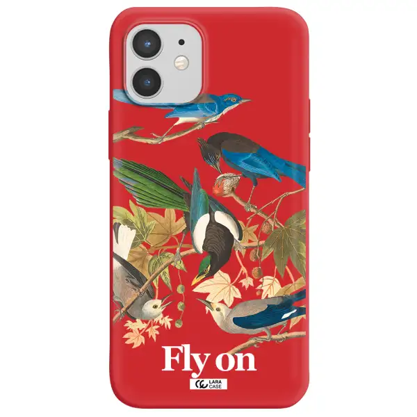 a group of birds on a branch Apple iPhone 12 mini Silicone Imperial Red Case