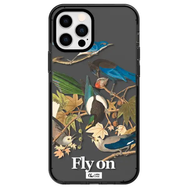 a group of birds on a branch Apple iPhone 12 pro impact Smoke Black Case