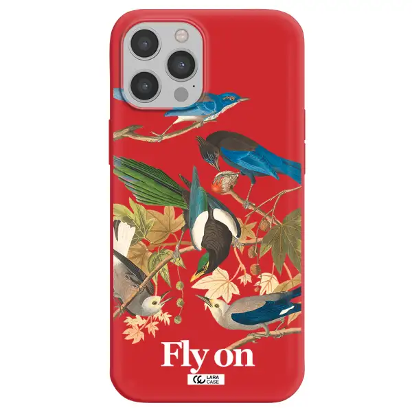 a group of birds on a branch Apple iPhone 12 pro max Silicone Imperial Red Case