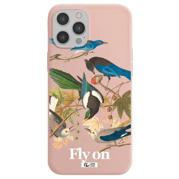 a group of birds on a branch Apple iPhone 12 pro Silicone pastel pink Case