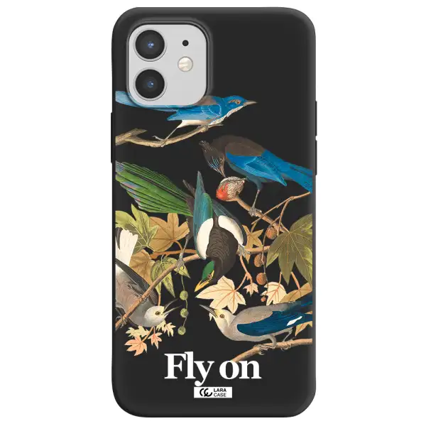 a group of birds on a branch Apple iPhone 12 Silicone black Case