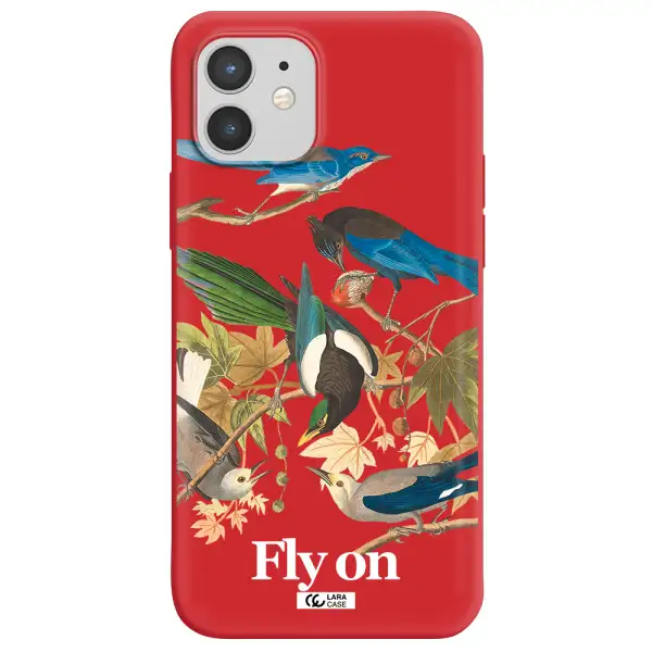 a group of birds on a branch Apple iPhone 12 Silicone Imperial Red Case