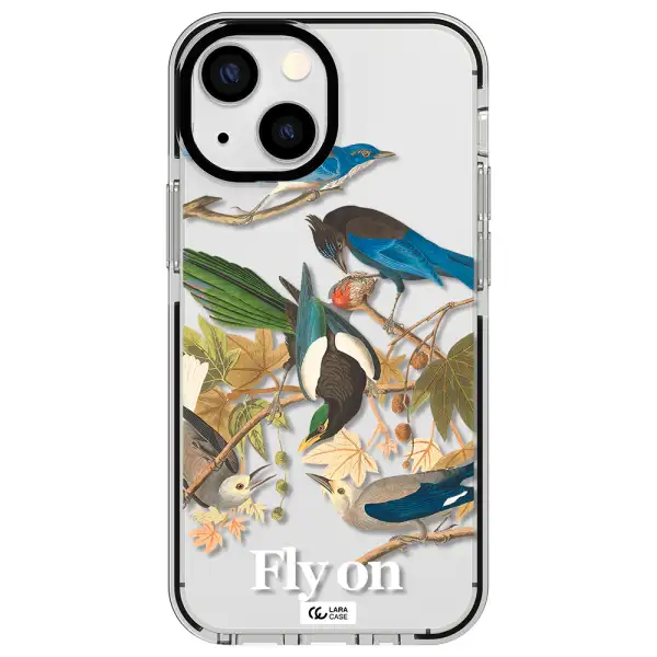 a group of birds on a branch Apple iPhone 13 mini impact black border Case