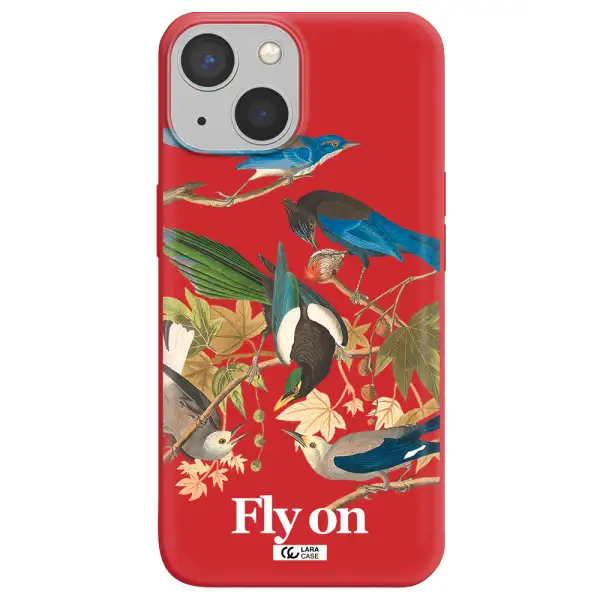 a group of birds on a branch Apple iPhone 13 mini Silicone Imperial Red Case