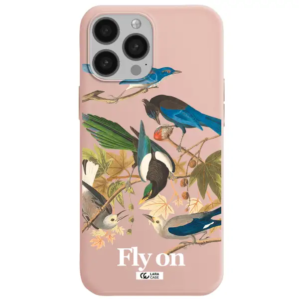 a group of birds on a branch Apple iPhone 13 Pro Max Silicone pastel pink Case