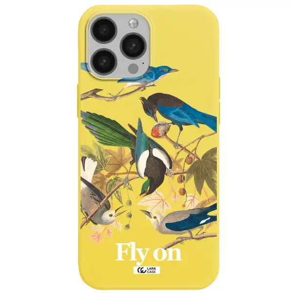 a group of birds on a branch Apple iPhone 13 Pro Silicone canary yellow Case