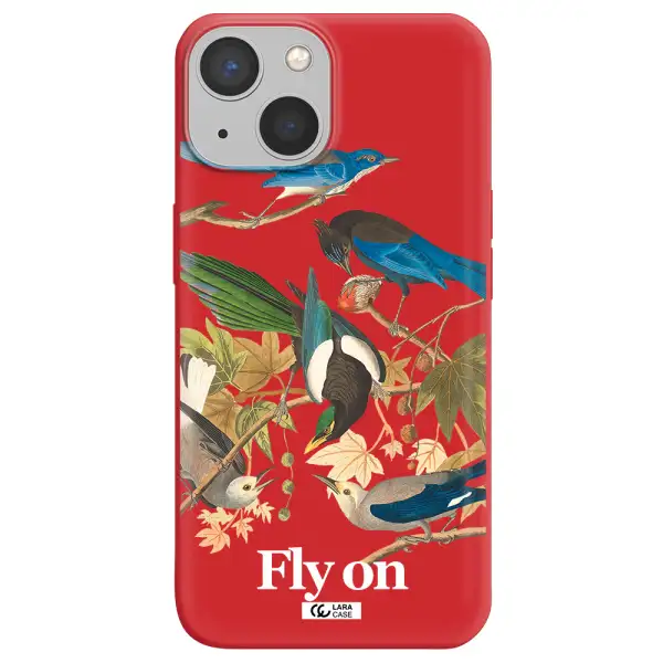 a group of birds on a branch Apple iPhone 13 Silicone Imperial Red Case