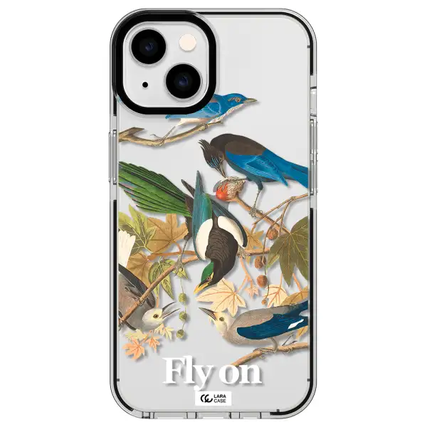 a group of birds on a branch Apple iPhone 14 impact black border Case