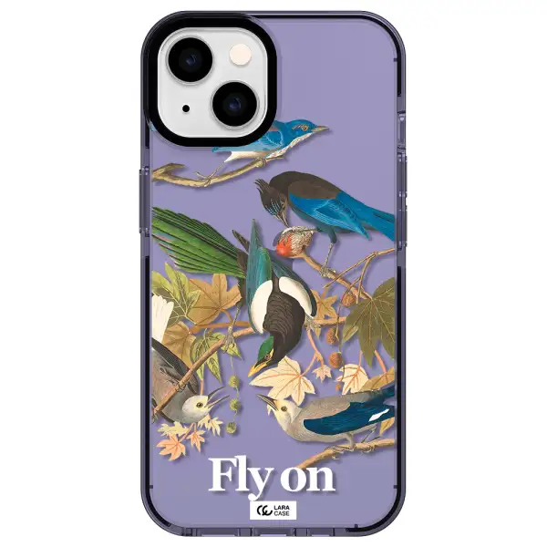 a group of birds on a branch Apple iPhone 14 impact Lilac Case