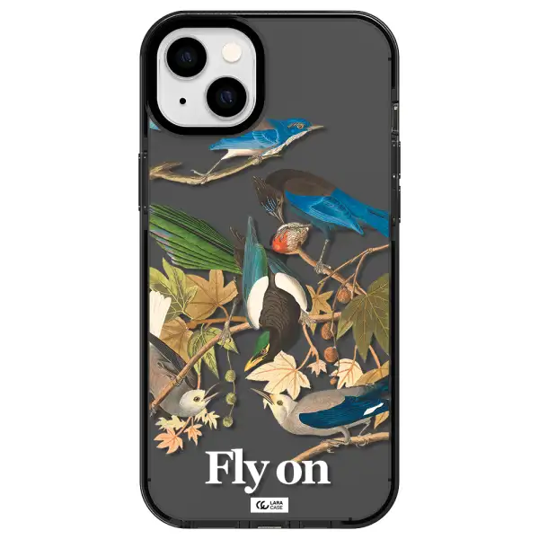 a group of birds on a branch Apple iPhone 14 plus impact Smoke Black Case