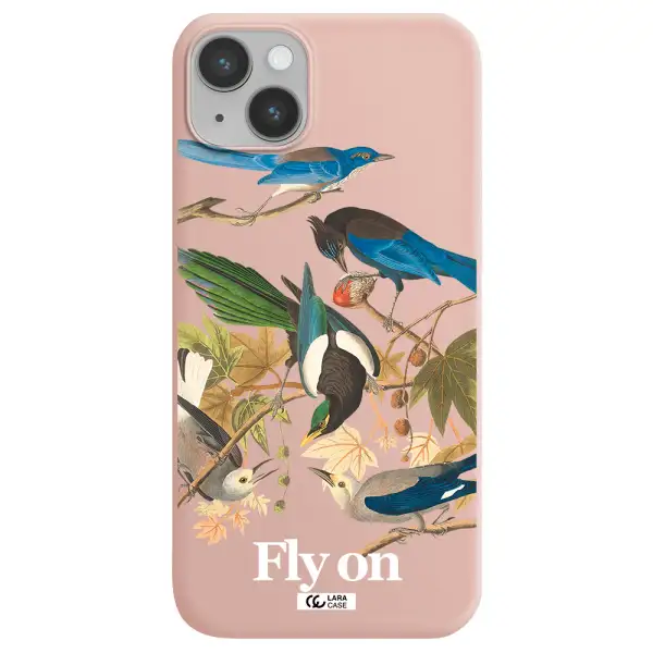 a group of birds on a branch Apple iPhone 14 plus Silicone pastel pink Case