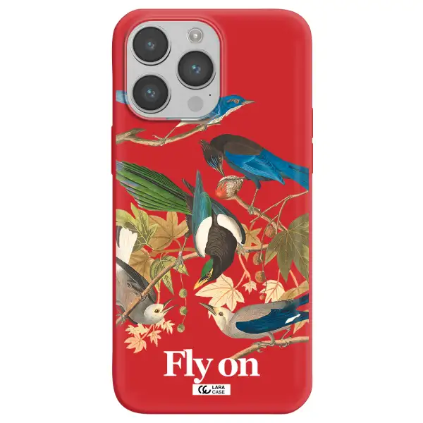a group of birds on a branch Apple iPhone 14 pro max Silicone Imperial Red Case