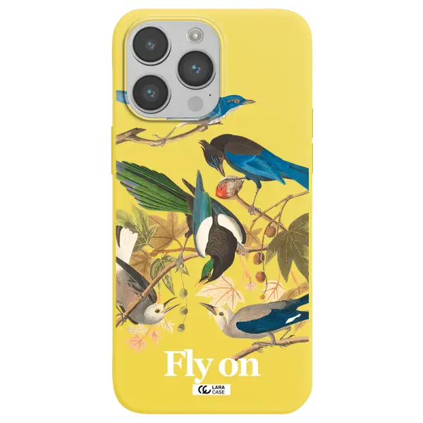 a group of birds on a branch Apple iPhone 14 pro Silicone canary yellow Case