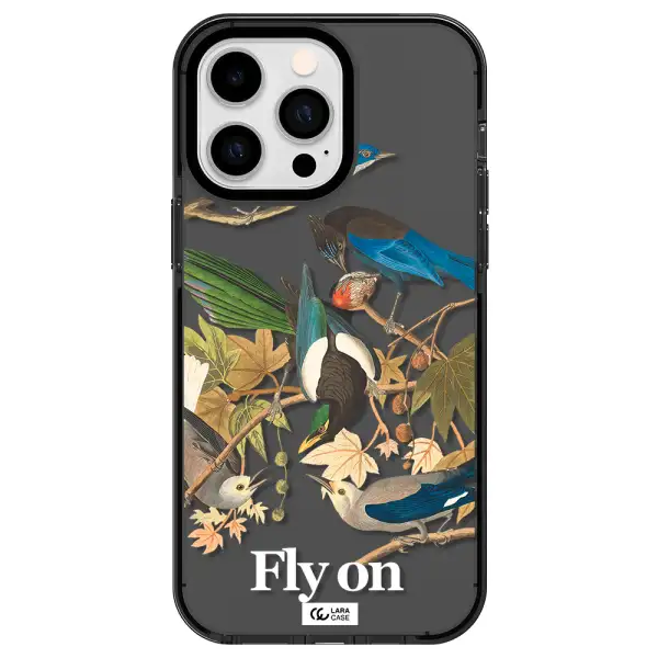 a group of birds on a branch Apple iPhone 15 Pro Max impact Smoke Black Case