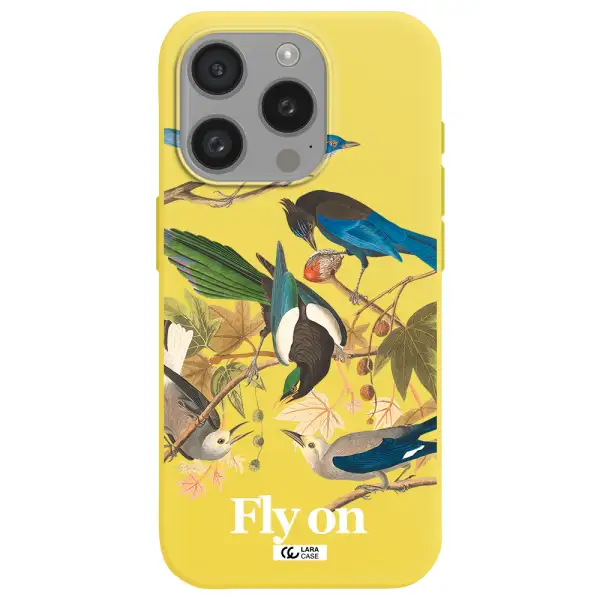 A Group Of Birds On A Branch Apple Iphone 15 Pro Silicone Canary Yellow Case