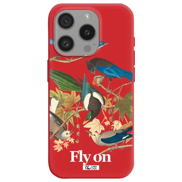 A Group Of Birds On A Branch Apple Iphone 15 Pro Silicone Imperial Red Case